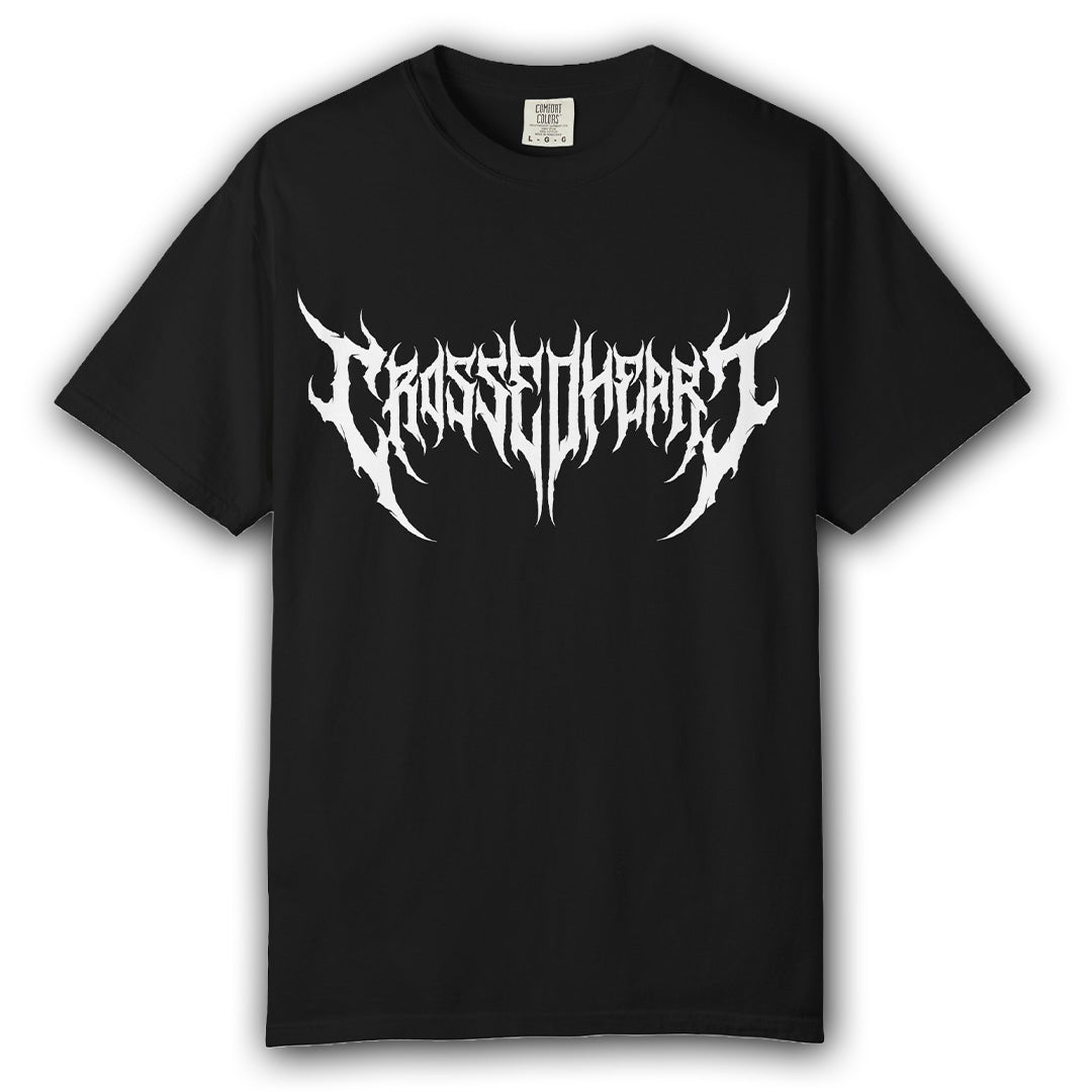 Crossed Heart Metal Logo | Gothic Heavy Metal Style Graphic T-Shirt