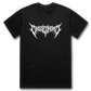 Black alternative streetwear t-shirt featuring white heavy metal and metalcore deathcore style Crossed Heart logo graphic
