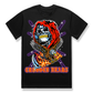Black alternative streetwear t-shirt featuring tattoo-inspired skull graphic with red hood, eagle, flames, and gothic Crossed Heart design