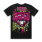 Pop Punk Goes Reggae PPGR Cat Tee by Crossed Heart Clothing featuring a bold pink neo-traditional tattoo style cat graphic on a black alternative streetwear t-shirt