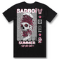 Sadboi Summer Pop Punk Goes Reggae t-shirt featuring melting skull graphic with pink punk style artwork on black alternative streetwear tee by Crossed Heart Clothing