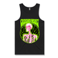 Black alternative streetwear tank top featuring neon green and pink skeleton graphic Alchemist design by Crossed Heart Clothing