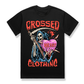 Black alternative streetwear t-shirt featuring grim reaper holding heart graphic with bold Crossed Heart Clothing lettering