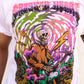 Close-up of Underwater graphic t-shirt featuring psychedelic skeleton astronaut playing guitar artwork in tattoo inspired alternative streetwear design by Crossed Heart Clothing